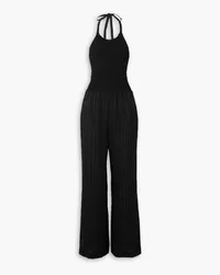 THREE GRACES Shefali cutout shirred seersucker halterneck jumpsuit - Black Black