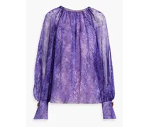 Floral-print silk-chiffon blouse - Purple