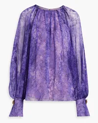 Oscar de la Renta Floral-print silk-chiffon blouse - Purple Purple