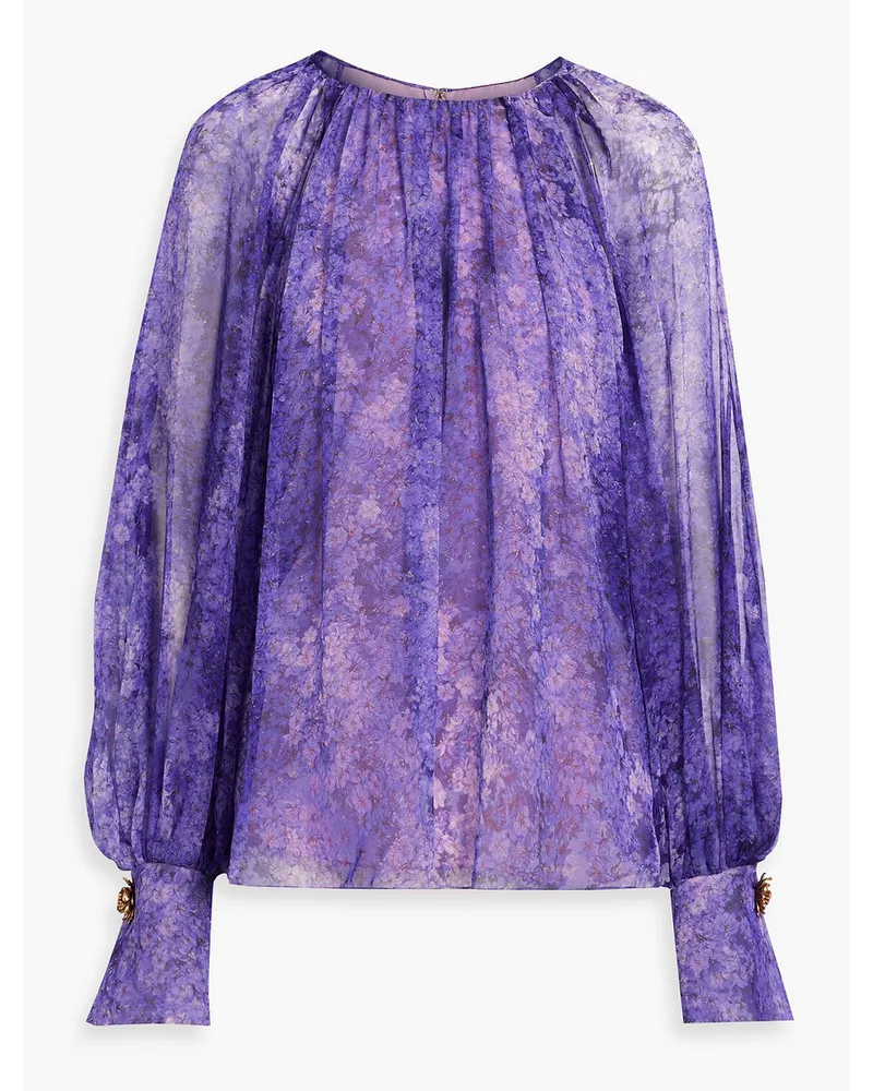 Oscar de la Renta Floral-print silk-chiffon blouse - Purple Purple