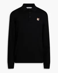 Kitsuné Appliquéd wool polo sweater - Black Black