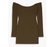 Octavia off-the-shoulder wool-crepe mini dress - Brown