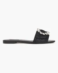 Dolce & Gabbana Crystal-embellished raffia slides - Black Black