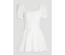 Yara button-embellished broderie anglaise cotton-blend mini dress - White