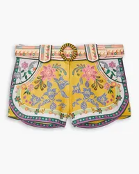 Zimmermann Ginger belted printed linen shorts - Yellow Yellow