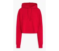 Cropped appliquéd French cotton-terry hoodie - Red