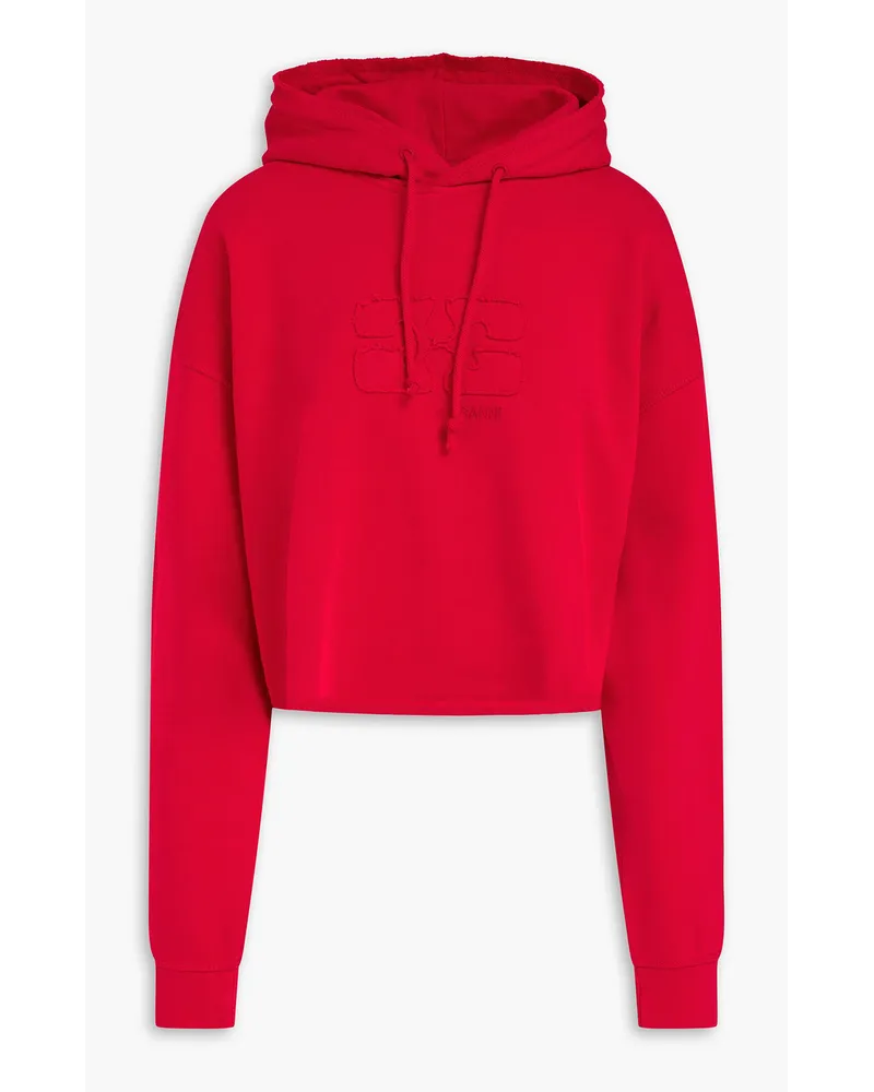 Ganni Cropped appliquéd French cotton-terry hoodie - Red Red