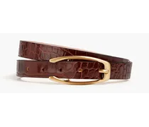 Croc-effect leather belt - Brown