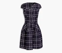 Embroidered checked wool-blend bouclé dress - Blue