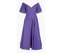Off-the-shoulder pleated taffeta midi dress - Purple