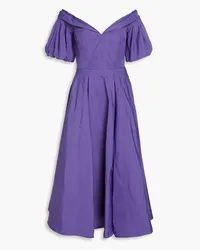 Marchesa Off-the-shoulder pleated taffeta midi dress - Purple Purple