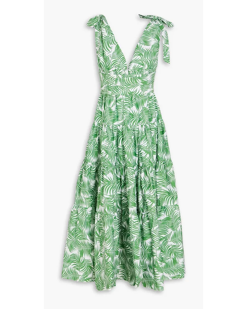 Carolina Herrera New York Tiered printed cotton-poplin midi dress - Green Green