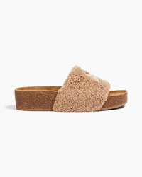 Tory Burch Double T shearling platform slides - Neutral Neutral