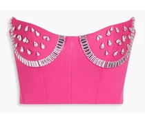 Embellished cropped jersey bustier top - Pink