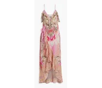 Embellished printed silk-chiffon wrap dress - Pink