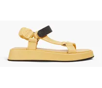 Bead-embellished leather platform sandals - Yellow