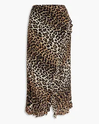 Ganni Ruffled leopard-print stretch-mesh midi wrap skirt - Animal print Animal