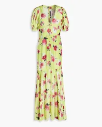 ROTATE Birger Christensen Gathered floral-print jacquard maxi dress - Yellow Yellow