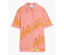Lace-paneled cotton-poplin shirt - Orange
