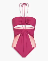 Nensi Dojaka Cutout gathered mesh-paneled swimsuit - Purple Purple