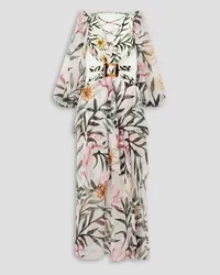 Pat Bo Cutout belted printed chiffon maxi dress - White White