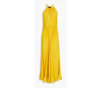 Cutout ruched jersey maxi dress - Yellow