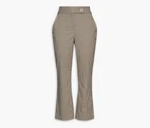 Cropped houndstooth tweed bootcut pants - Brown