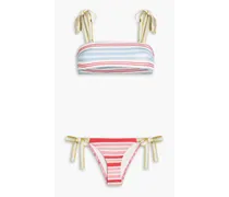 Grosgrain-trimmed striped bikini - Blue