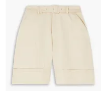 Belted cotton-drill cargo shorts - White