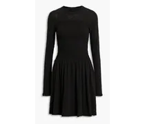 Shirred slub cotton-jersey mini dress - Black