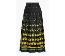 Printed silk-twill midi skirt - Black