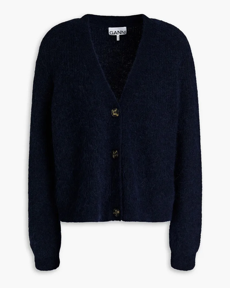 Ganni Brushed ribbed-knit cardigan - Blue Blue