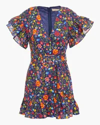 PALOMA BLUE Carrie belted wrap-effect floral-print linen mini dress - Blue Blue