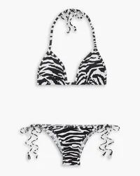 ATTICO Zebra-print triangle halterneck bikini - Black Black