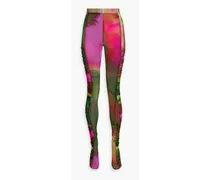Ruched tie-dyed mesh leggings - Green
