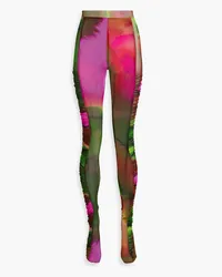 Dries van Noten Ruched tie-dyed mesh leggings - Green Green