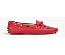 TOD'S Bow-detailed pebbled-leather loafers - Red Red