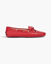 TOD'S Bow-detailed pebbled-leather loafers - Red Red