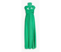 Ally ruched cutout chiffon halterneck maxi dress - Green