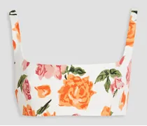 Cropped floral-print faille top - White