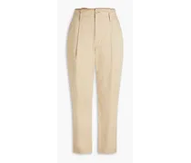 Pleated cotton-blend twill tapered pants - Neutral
