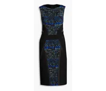 Printed wool-blend crepe dress - Blue