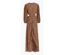 Ricateli cutout ruched paisley-print crepe dress - Brown