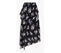 Cameo asymmetric printed silk crepe de chine maxi skirt - Black