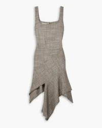 Stella McCartney Asymmetric paneled frayed wool-tweed dress - Gray Gray