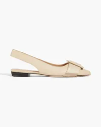 Sergio Rossi Buckled leather slingback point-toe flats - Neutral Neutral