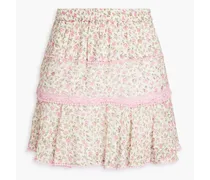 Diamond floral-print cotton-blend broderie anglaise mini skirt - White