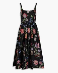 Marchesa Embroidered duchesse-satin midi dress - Black Black