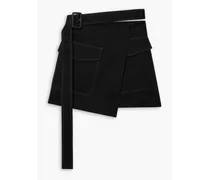 Trench belted wrap-effect cotton-blend mini skirt - Black