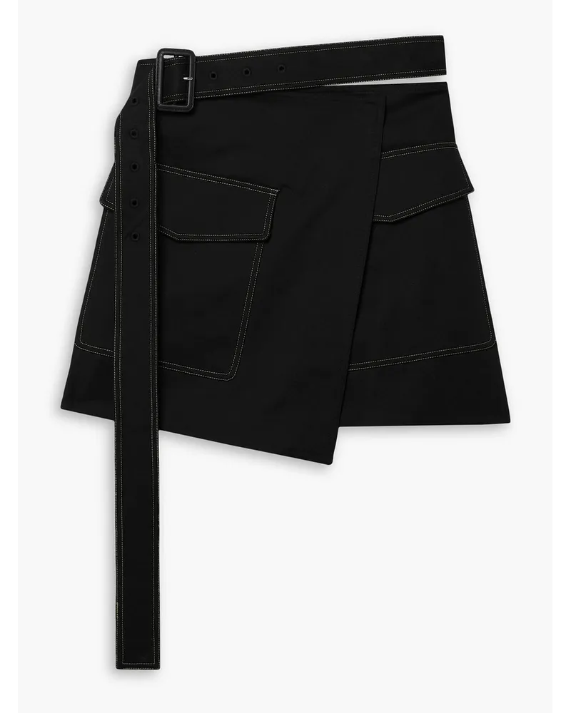 Helmut Lang Trench belted wrap-effect cotton-blend mini skirt - Black Black